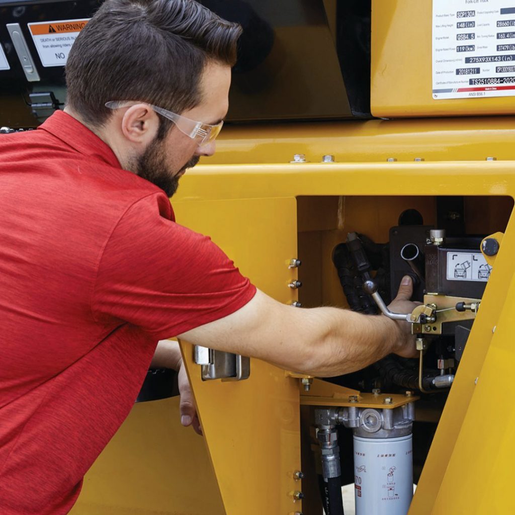Worker Performing Maintenance on SANY Equipment